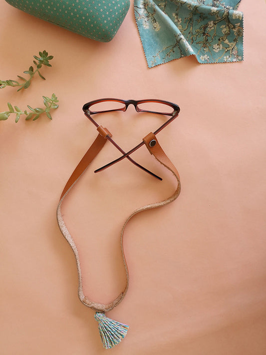 Sujetador de cuero miel con anteojos